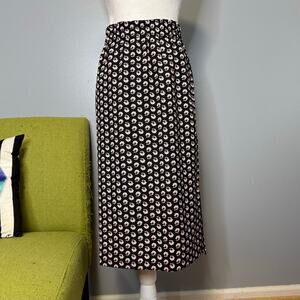 J Crew Black White Floral Pull On Midi Length Skirt